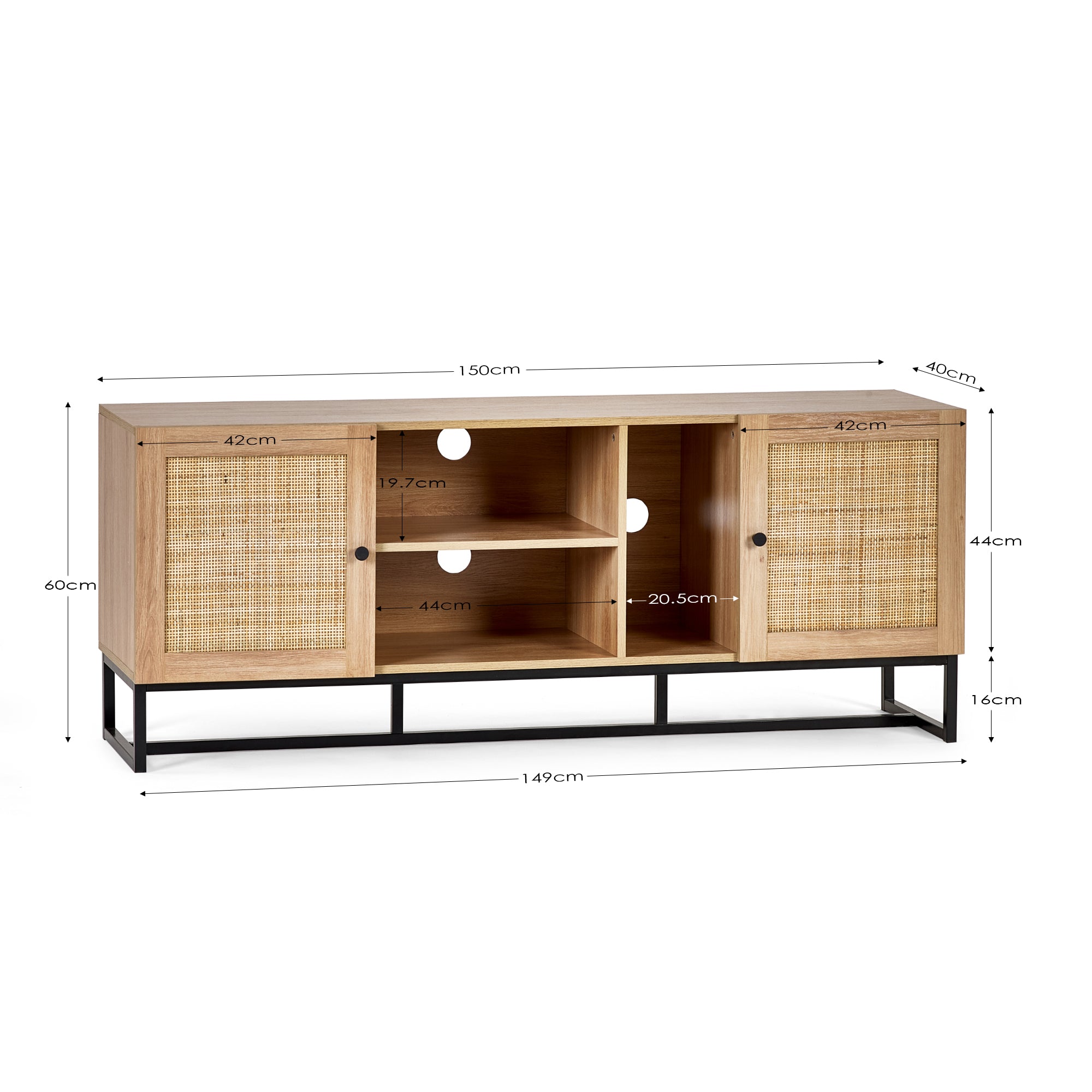 Clermont Oak Wood & Rattan TV Unit